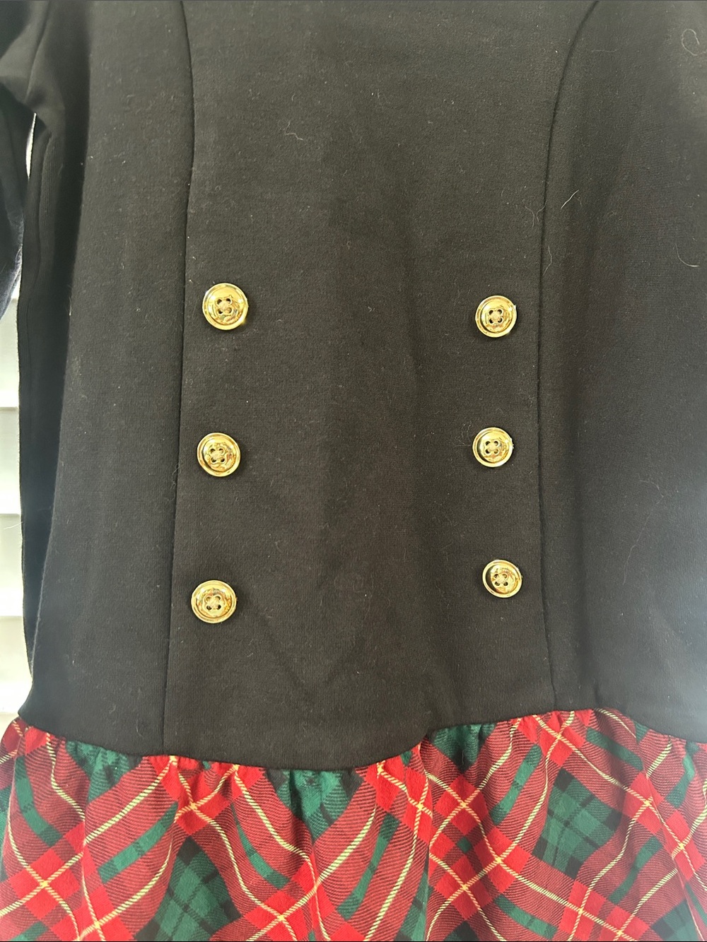 Black Top with Red Green Plaid Skirt Girls Dress - Picture 2 of 4